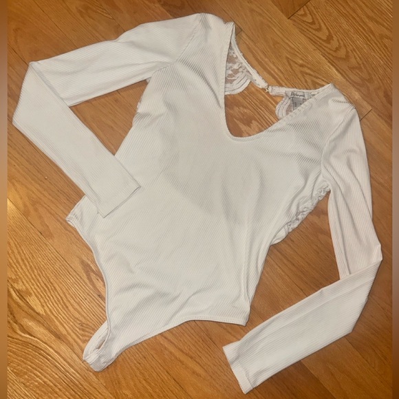 White Open Back Lace Long Sleeve Bodysuit women XS - Picture 2 of 6
